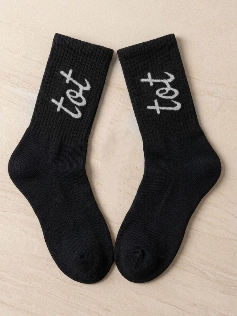 Signature Mark - Black - Unisex - Fine Knit Cotton Socks