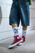 Signature Mark - White - Unisex - Fine Knit Cotton Socks